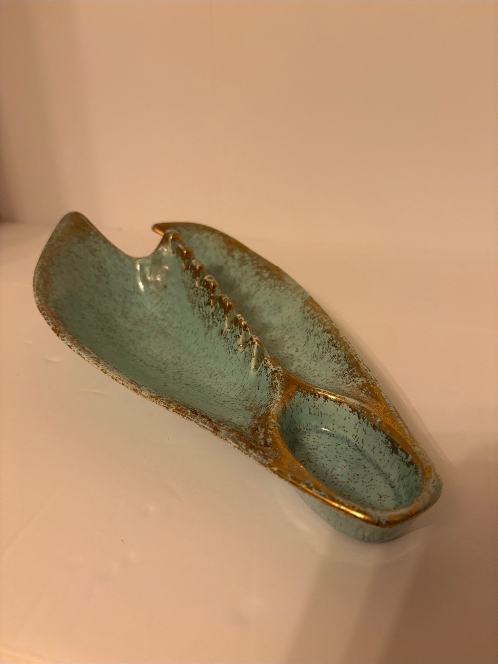 MCM ashtray , Ceramic Aqua and Gold Tabletop Catchall - Home Accents